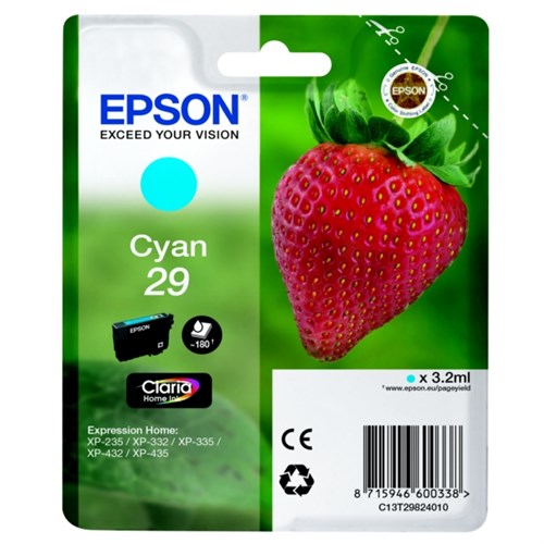 Epson C13T29824012/29 Ink cartridge cyan, 180 pages ISO/IEC 19752 3,2ml for Epson XP 235/335