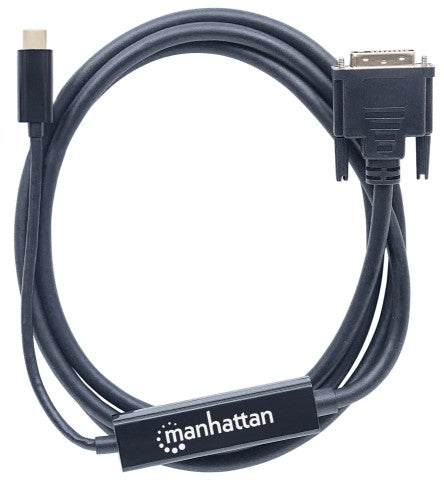Manhattan USB-C to DVI-D Cable, 1080p@60Hz, 2m, Male to Female, Black, Compatible with DVD-D, Three Year Warranty, Equivalent to CDP2DVIMM2MB
