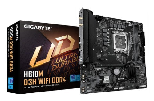 GIGABYTE H610M D3H WIFI DDR4 Motherboard - Supports 14th Gen. Intel Core CPUs, 6+1+1 phases VRM, up to 3200MHz DDR4, 2xPCIe 3.0 M.2, WIFI 5, 1GbE LAN, USB 3.2 Gen 1