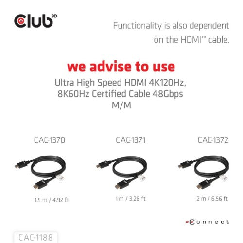 CLUB3D Mini DisplayPort™ 1.4 to HDMI™ 8K60Hz M/F Adapter