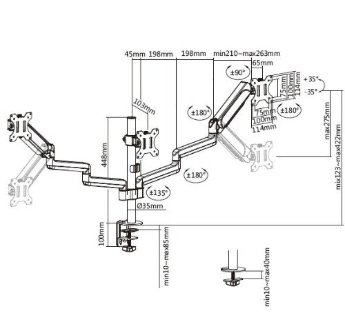 Equip 17"-27" Triple Monitor Desk Mount Bracket