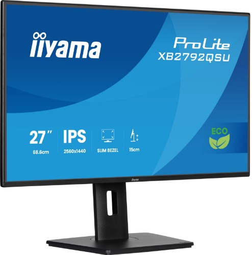 iiyama ProLite 27” IPS QHD panel with 4-side slim bezel, with B energy class and height adjustable stand