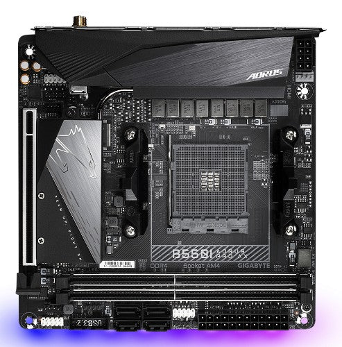 GIGABYTE B550I AORUS PRO AX Motherboard - AMD Ryzen 5000 CPUs, 8 Phases VRM, up to 5300MHz DDR4, 1xPCIe 4.0 + 1xPCIe 3.0 M.2, Wi-Fi 6E, 2.5GbE LAN, USB 3.2 Gen 2