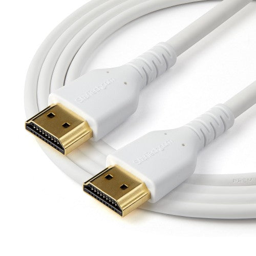 StarTech.com 6ft (2m) Slim HDMI 2.0 Cable, Flexible Premium Certified HDMI Cord with Ethernet, UHD 4K 60Hz HDR10, Durable Aramid Fiber Design with TPE Jacket, White