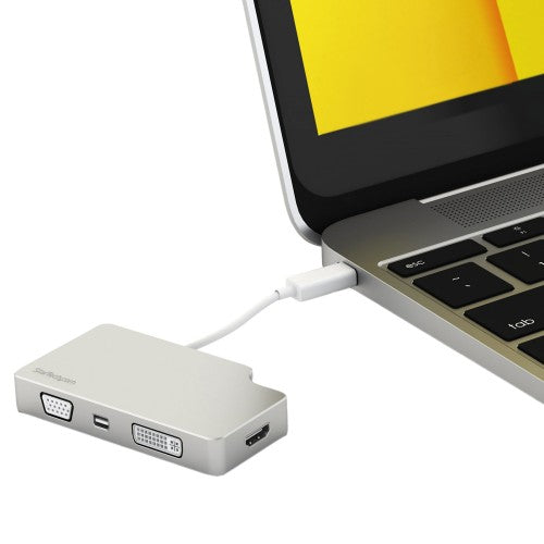 StarTech.com USB C Multiport Video Adapter with HDMI, VGA, Mini DisplayPort or DVI - USB Type C Monitor Adapter to HDMI 1.4 or mDP 1.2 (4K) - VGA or DVI (1080p) - Silver Aluminum