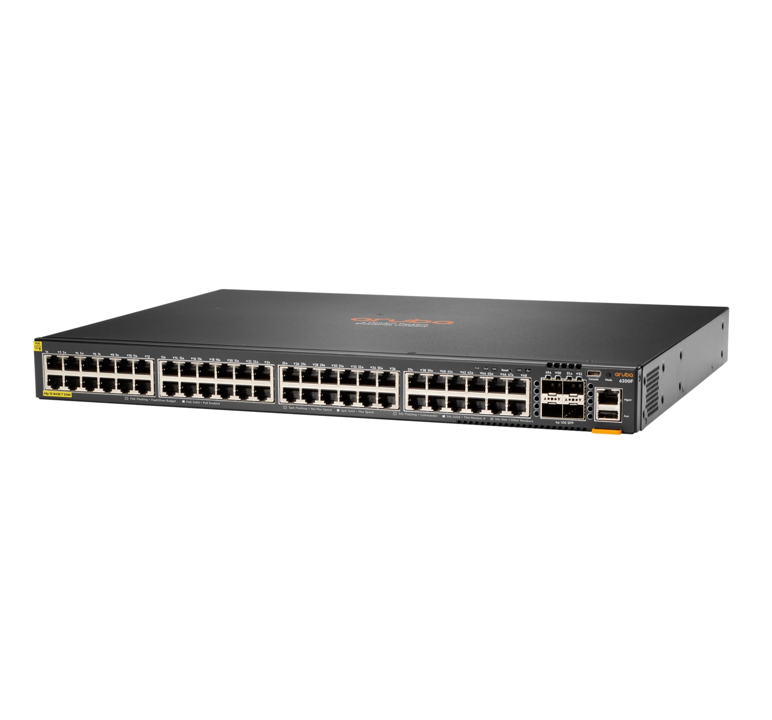 HPE Aruba Networking Aruba 6200F 48G Class4 PoE 4SFP+ 370W Managed L3 Gigabit Ethernet (10/100/1000) Power over Ethernet (PoE) 1U Black