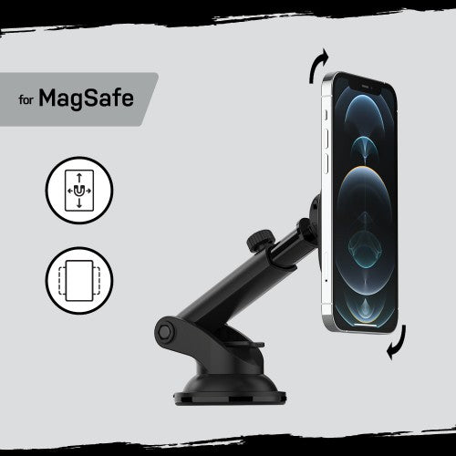 OtterBox Wireless Car Dashboard and Windshield Mount for MagSafe, Strong Magnetic Alignment and Attachment with MagSafe, Easily Adjustable and Secure Design, Compatbile with iPhone 14/iPhone 13/iPhone 12 Series, Black