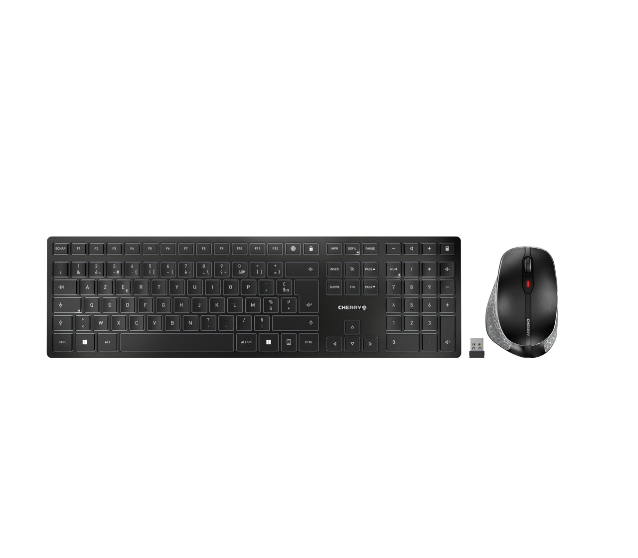 CHERRY DW 9500 SLIM keyboard Mouse included Universal RF Wireless + Bluetooth AZERTY French Black, Grey