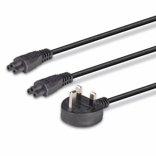 Lindy 2.5m UK 3 Pin Plug To IEC 2 x C5 Splitter Extension Cable, Black