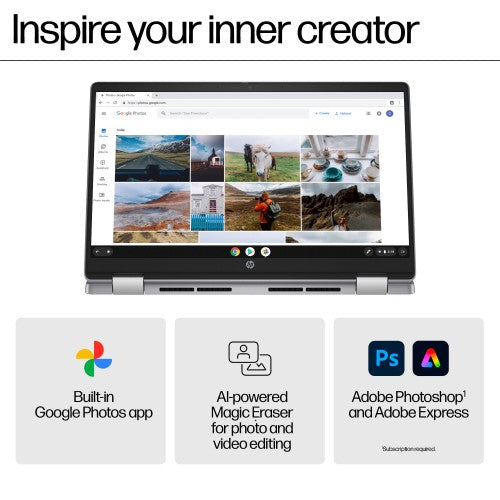 HP Chromebook x360 14b-cd0001na Intel® N N200 35.6 cm (14") Touchscreen Full HD 8 GB LPDDR5-SDRAM 128 GB eUFS Wi-Fi 6 (802.11ax) ChromeOS Silver