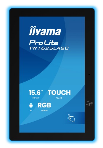 iiyama 15.6” PCAP 10pt touchscreen PC with Android, Power over Ethernet Technology, NFC/RFID reader and a RGB LED bar around the screen