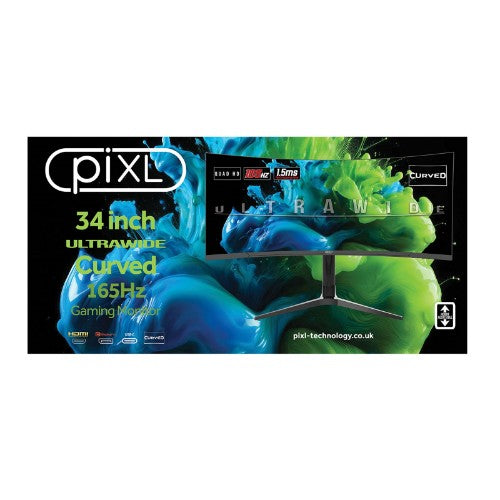 piXL CM34C7 34 Inch Ultrawide Gaming Monitor, 165Hz, 1.5ms, 3440x1440, HDMI, DisplayPort, USB Type-C, USB-B, USB-A x 2, Audio, Curve R1500, Height Adjustable, 3 Year Warranty computer monitor 86.4 cm (34") 3440 x 1440 pixels UltraWide Quad HD LED Black
