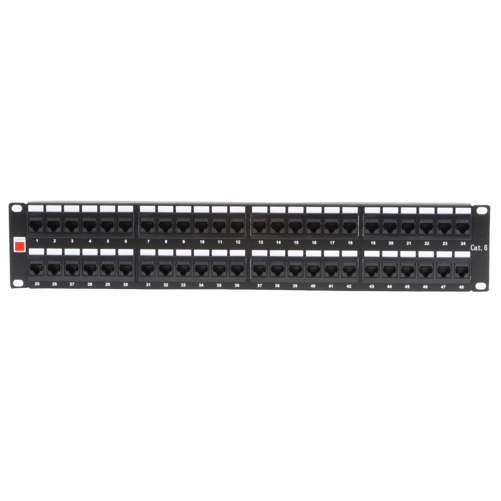 Lindy 19' CAT6 2U 48 Port RJ-45 Patch Panel, Unshielded, Black