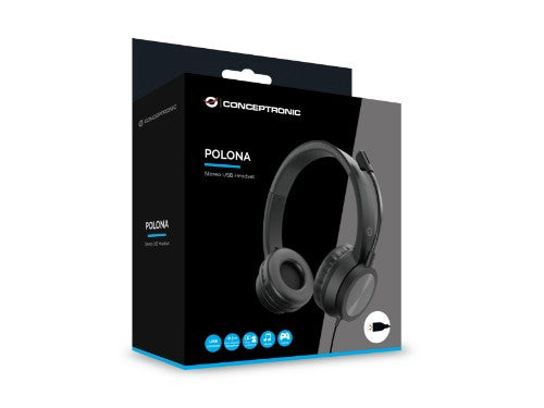 Conceptronic POLONA05B Stereo USB Headset, Noise Cancelling Microphone