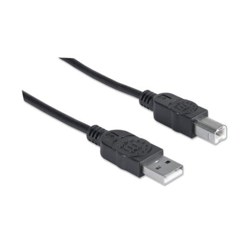 Manhattan USB-A to USB-B Cable, 1.8m, Male to Male, Black, 480 Mbps (USB 2.0), Hi-Speed USB, Lifetime Warranty, Equivalent to USB2HAB2M (except 20cm shorter).