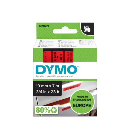 Dymo 45807/S0720870 DirectLabel-etikettes black on red 19mm x 7m for Dymo D1 6-19mm/24mm/400 Duo