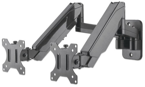 Manhattan Dual Wall Mount for TV & Monitors (Full Motion Gas Spring), For screens 17" to 32", VESA compatibility: 75x75mm and 100x100mm - check the dimensions of the four mounting holes on back of screen to ensure it fits, Max 8kg each, Black, Bracket