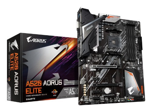 GIGABYTE A520 AORUS ELITE Motherboard - Supports AMD Ryzen 5000 Series AM4 CPUs, 5+3 Phases Pure Digital VRM, up to 4733MHz DDR4 (OC), PCIe 3.0 x4 M.2, GbE LAN, USB 3.2 Gen2