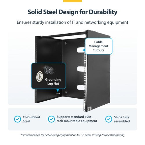 StarTech.com 14U Wall Mount Network Rack - 14 Inch Deep (Low Profile) - 19" Patch Panel Bracket for Shallow Server, IT Equipment, Network Switches - 77lbs/35kg Weight Cap., Black