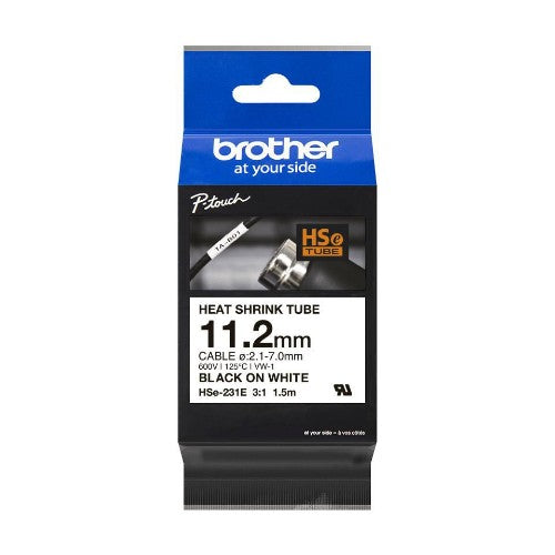 Brother HSE-231E Heat Shrink Tubes black on white 11,2mm x 1,5m for Brother P-Touch TZ 3.5-18mm HSE/24mm HSE/36mm HSE