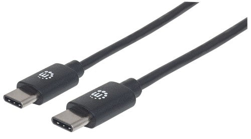 Manhattan USB-C to USB-C Cable, 2m, Male to Male, Black, 480 Mbps (USB 2.0), 3A, Hi-Speed USB, Lifetime Warranty, Equivalent to USB2CC2M