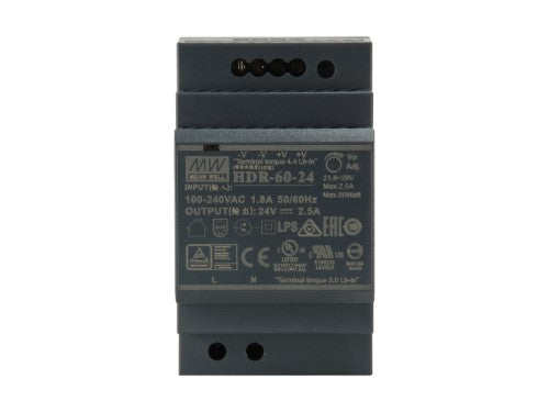 LevelOne 24V DC Industrial Power Supply, 60W, DIN-Rail