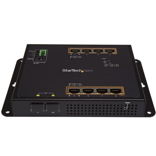 StarTech.com Industrial 8 Port Gigabit PoE+ Switch w/2 SFP MSA Slots - 30W - Layer/L2 Switch Hardened GbE Managed - Rugged High Power Gigabit Ethernet Network Switch IP-30/-40 C to 75 C