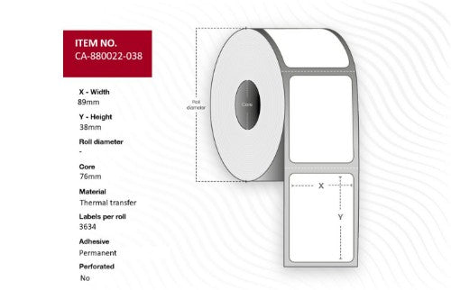 Capture CA-880022-038 printer label White