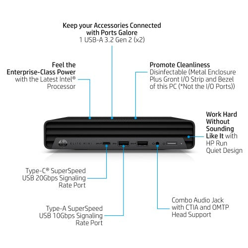 HP Elite Mini 800 G9 Intel® Core™ i7 i7-14700 16 GB DDR5-SDRAM 512 GB SSD Windows 11 Pro Mini PC Black