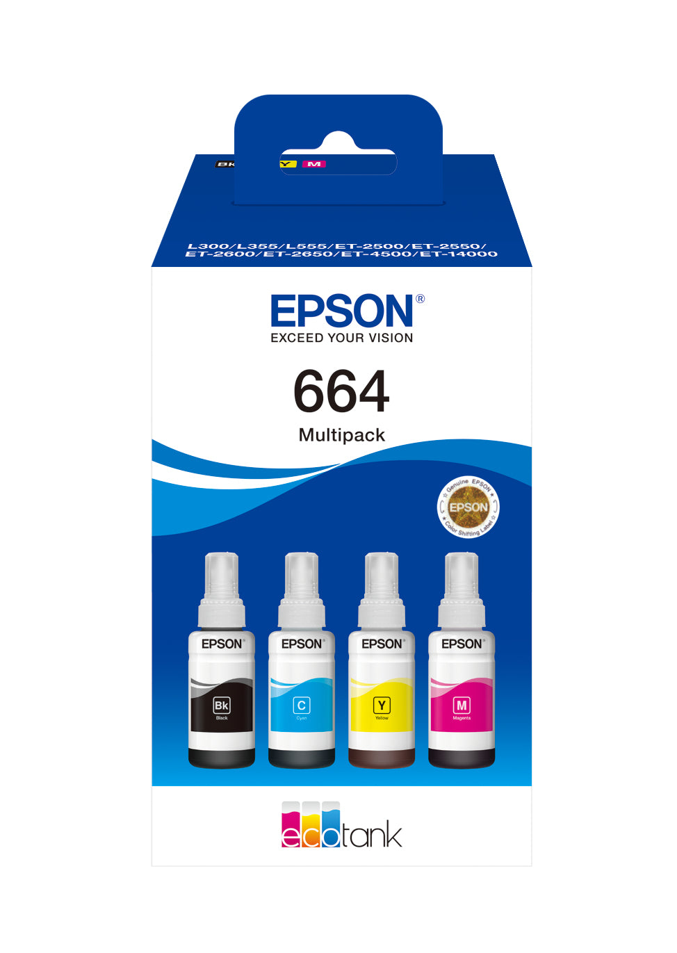 Epson C13T664640/664 Ink bottle multi pack Bk,C,M,Y 70ml 1x4500pg + 3x7500pg Pack=4 for Epson L 300/655