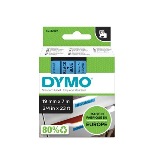 Dymo 45806/S0720860 DirectLabel-etikettes black on blue 19mm x 7m for Dymo D1 6-19mm/24mm/400 Duo