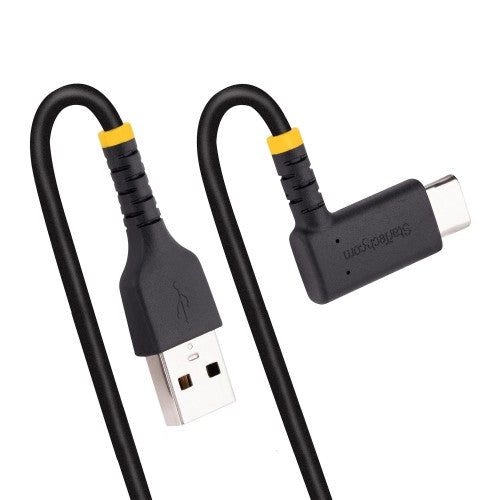 StarTech.com 1ft (30cm) USB A to C Charging Cable Right Angle - Heavy Duty Fast Charge USB-C Cable - Black USB 2.0 A to Type-C - Rugged Aramid Fiber - 3A - USB Charging Cord