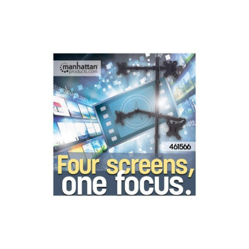 Manhattan Quad Desk Mount for TV & Monitors, For screens 10" to 27", Stand or Clamp Assembly, VESA compatability: 75x75 and 100x100mm - check the dimensions of the four mounting holes on back of screen to ensure it fits, Max 8kg (each), Black, Bracket