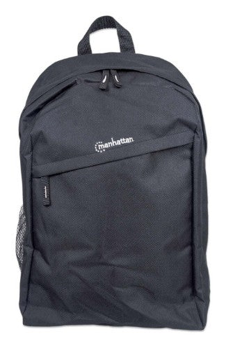 Manhattan Knappack Backpack 14.1", Black, LOW COST, Lightweight, Internal Laptop Sleeve, Accessories Pocket, Padded Adjustable Shoulder Straps, Water Bottle Holder, Three Year Warranty