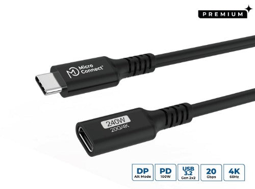 Microconnect USB3.2CC2EX USB cable USB 3.2 Gen 2x2 2 m USB C 20 Gbit/s 240 W Black
