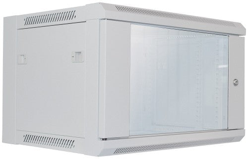 Intellinet 19" Network Cabinet - Wall Mount (Standard), 6U, 450mm Deep, Grey, Flatpack, Max 60kg, Suitable also for use on desk or floor, Usable Depth 260mm, Metal & Glass Door, Back Panel, Removeable Sides, Parts for wall install (eg screws/rawl plugs) n