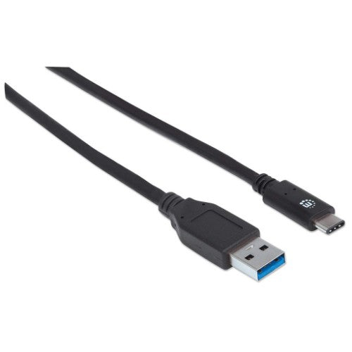 Manhattan USB-C to USB-A Cable, 1m, Male to Male, 10 Gbps (USB 3.2 Gen2 aka USB 3.1), 3A (fast charging), SuperSpeed+ USB, Black, Lifetime Warranty, Equivalent to USB31AC1M
