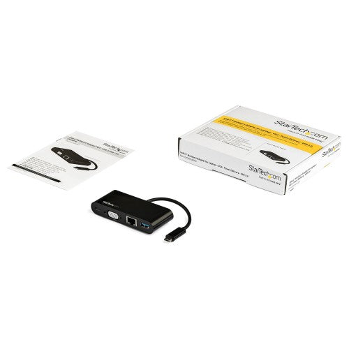StarTech.com USB C Multiport Adapter - Mini USB-C Dock w/ Single Monitor VGA 1080p Video - 60W Power Delivery Passthrough - USB 3.1 Gen 1 Type-A 5Gbps, Gigabit Ethernet - Docking Station