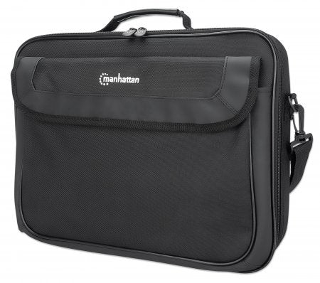 Manhattan Cambridge Laptop Bag 15.6", Clamshell Design, Black, LOW COST, Accessories Pocket, Document Compartment on Back, Shoulder Strap (removable), Equivalent to Targus TAR300, Notebook Case, Three Year Warranty