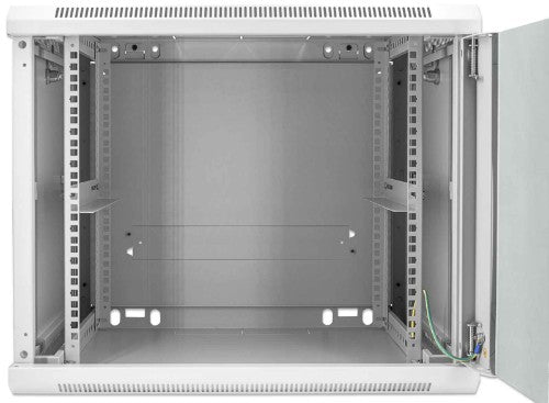Intellinet 19" Network Cabinet - Wall Mount (Standard), 9U, 450mm Deep, Grey, Assembled, Max 60kg, Suitable also for use on desk or floor, Usable Depth 350mm, Metal & Glass Door, Back Panel, Removeable Sides, Parts for wall install (eg screws/rawl plugs)