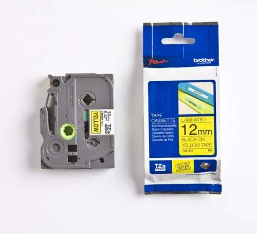 Brother Gloss Laminated Labelling Tape - 12mm, Black/Yellow label-making tape TZ