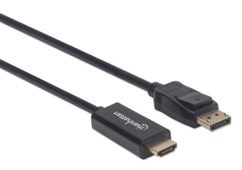 Manhattan DisplayPort 1.1 to HDMI Cable, 1080p@60Hz, 1.8m, Male to Male, DP With Latch, Black, Not Bi-Directional, Three Year Warranty