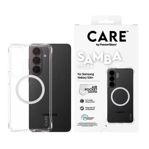 PanzerGlass CARE™ by ® Samba Case Transparent w. White Qi Samsung Galaxy S26+
