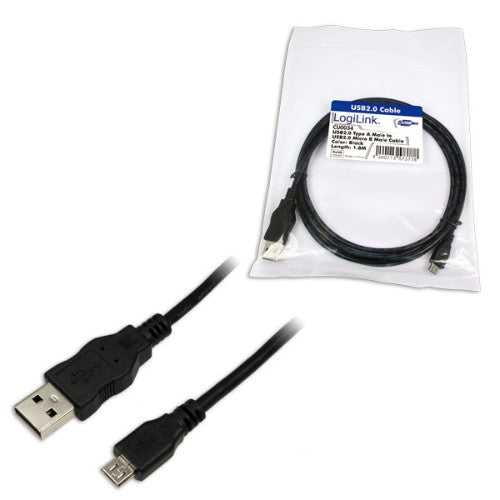 LogiLink 1.8m USB/microUSB USB cable USB 2.0 USB A Micro-USB B Black