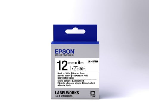 Epson C53S654016/LK-4WBW Ribbon black on white extra adhesive 12mm x 9m for Epson LabelWorks 4-18mm/36mm/6-12mm/6-18mm/6-24mm