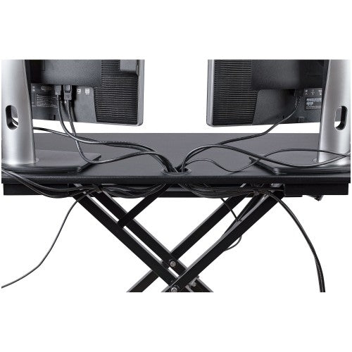 StarTech.com Corner Sit Stand Desk Converter with Keyboard Tray - Large Surface (35" x 21") - Height Adjustable Ergonomic Desktop/Tabletop Standing Workstation - Supports Dual Monitors