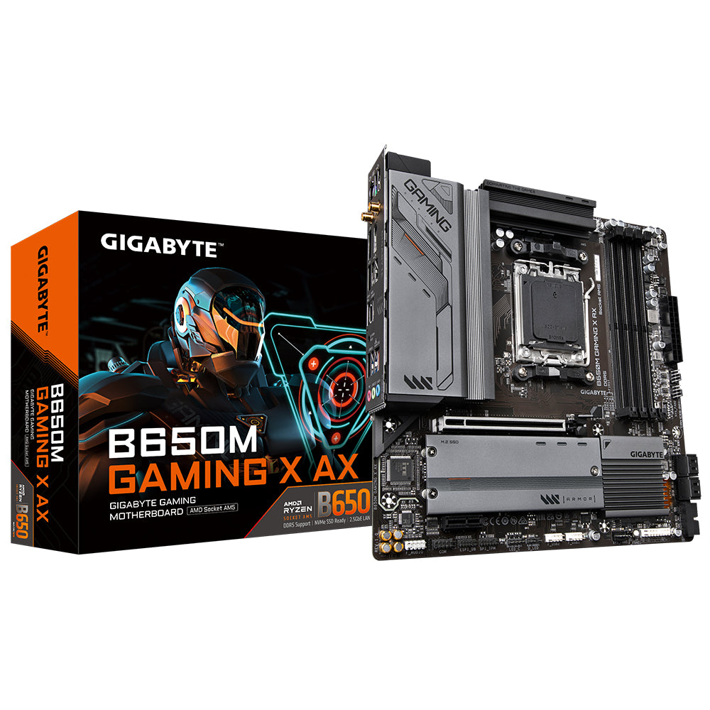 Gigabyte B650M GAMING X AX - Supports AMD AM5 CPUs, 6+2+1 Phases Digital VRM, up to 8000MHz DDR5 (OC), 2xPCIe 4.0 M.2, Wi-Fi 6E, 2.5GbE LAN, USB 3.2 Gen 2