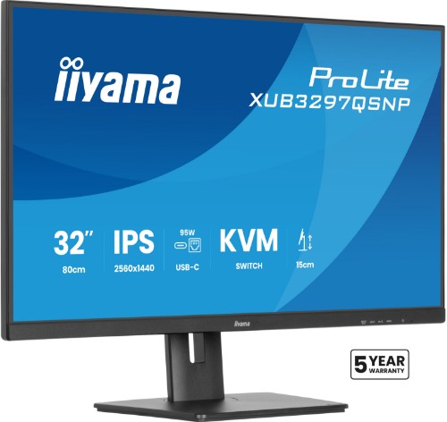 iiyama ProLite 32’’ QHD IPS technology panel with RJ45 (LAN), KVM Switch and USB-C Dock with 95W power delivery