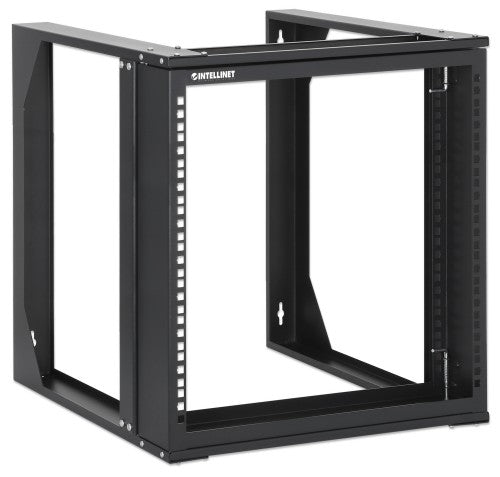 Intellinet 19" Wall Mount Open Frame Network Rack, 9U, Front-hinged Swing Frame Flat Pack, 2-Post, 17.7 in. Depth, Black RAL 9004