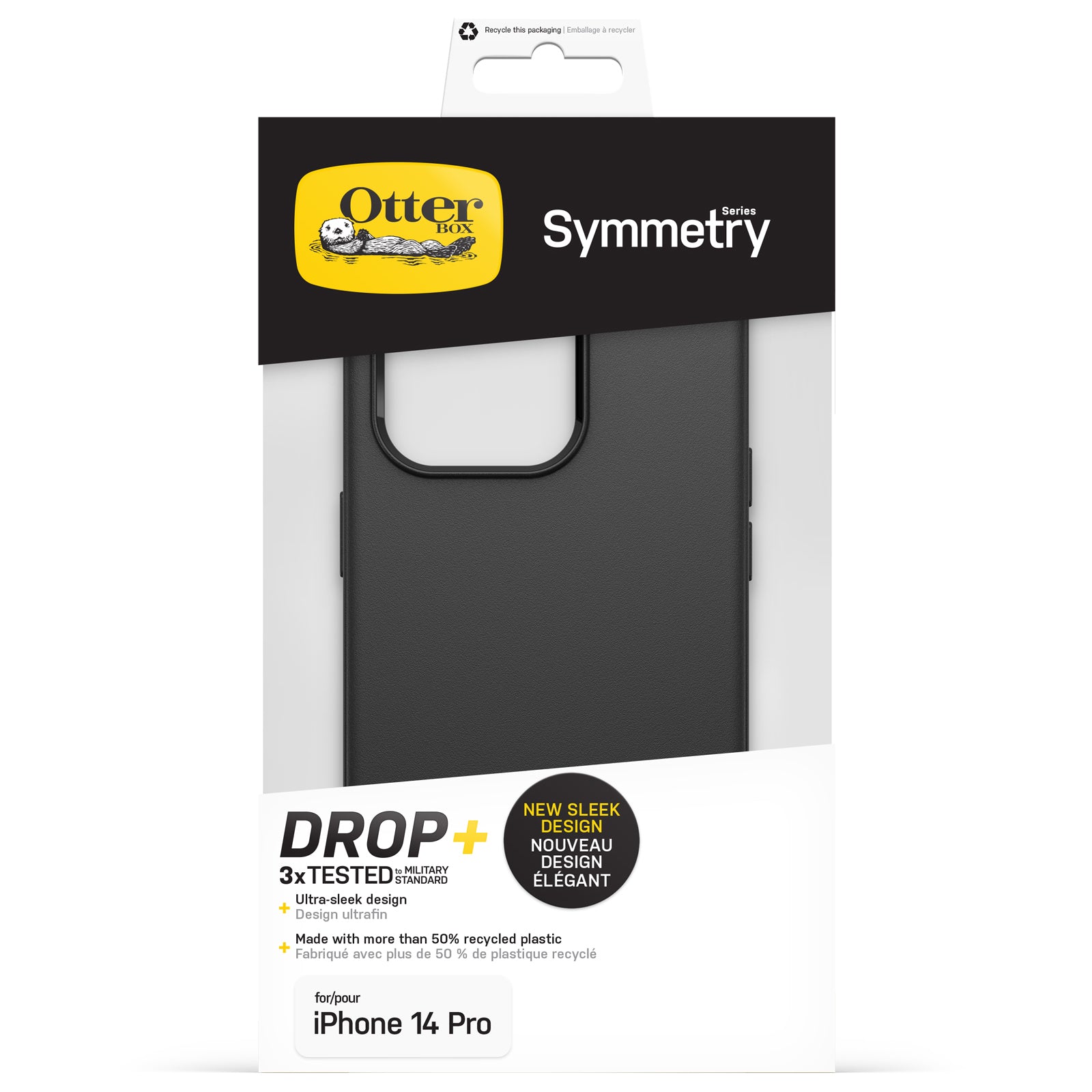 OtterBox Symmetry Case for iPhone 14 Pro, Shockproof, Drop proof, Protective Thin Case, 3x Tested to Military Standard, Antimicrobial Protection, Black